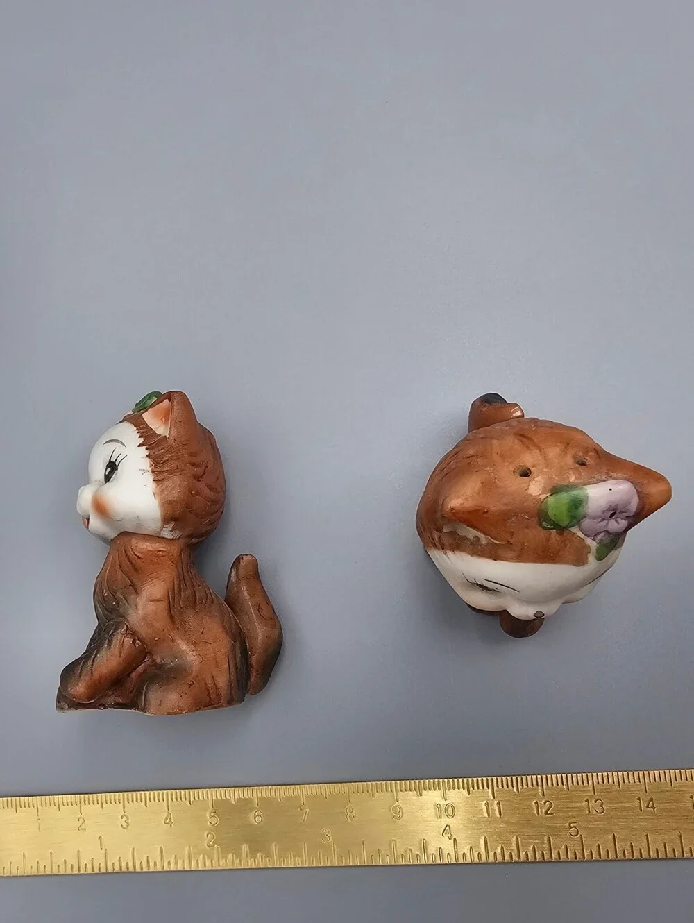 Vintage Ceramic Cat Salt and Pepper Shakers with Floral Detail
